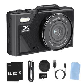 1Pc 5K 75MP Digital Camera For Photography Anti Shake WiFi Vlogging Video Camera With 9 Shooting Modes 18X Zoom Fill Light Webcam Function 2 Batt (Color: Black)