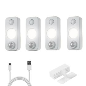 4 PCS of high-quality motion-sensing lights, wall lights, equipped with USB charging cables and accessories, suitable for cabinets, wardrobes (Color: White)