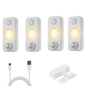 4 PCS of high-quality motion-sensing lights, wall lights, equipped with USB charging cables and accessories, suitable for cabinets, wardrobes (Color: Warm colors)